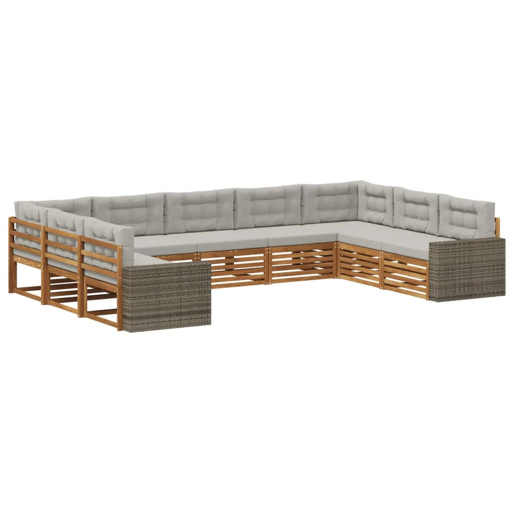 Set di divani da esterno 9 pz Naturale e Grigio Chiaro 3383849