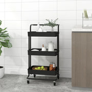 Carrello da Cucina 3 Ripiani-Scaffale per Cucina Nero 42x35x85 cm Ferro e ABS