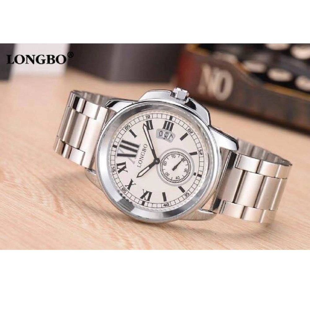 Trade Shop - Orologio Polso Acciaio Longbo Uomo Silver Bianco Classico Elegante Waterproof -