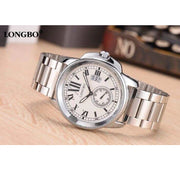 Trade Shop - Orologio Polso Acciaio Longbo Uomo Silver Bianco Classico Elegante Waterproof -