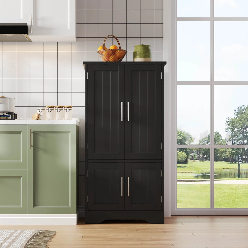 Credenza alta moderna 120x60x40 cm in MDF, 4 ante, con luce LED a sensore, nero