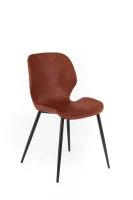 E-STYLO Sedia da pranzo in soft touch cuoio scuro e gambe in metallo nero, 55cm X 45cm H. 83cm.