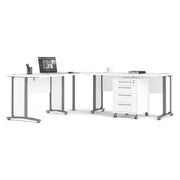 Scrivania Megh, Scrittoio multiuso, Tavolo per ufficio porta PC, Piano di lavoro, 230x200 h75 cm, Bianco e Grigio