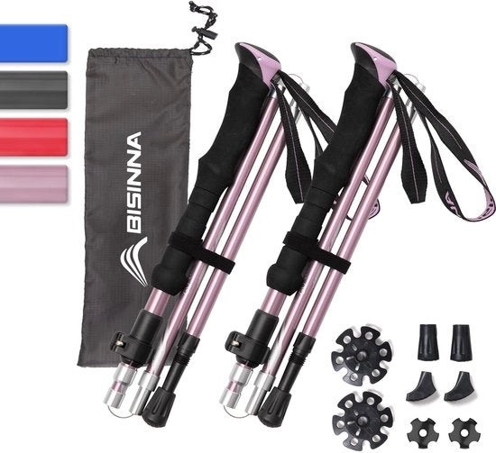 Trekkingstang per Esterno per Donna e Uomo - 95-110 cm / 115-135 cm Stanghetto Opnebbabile e Regolabile in Alluminio Leggero con Dampening in Gomma (Colore Rosa)