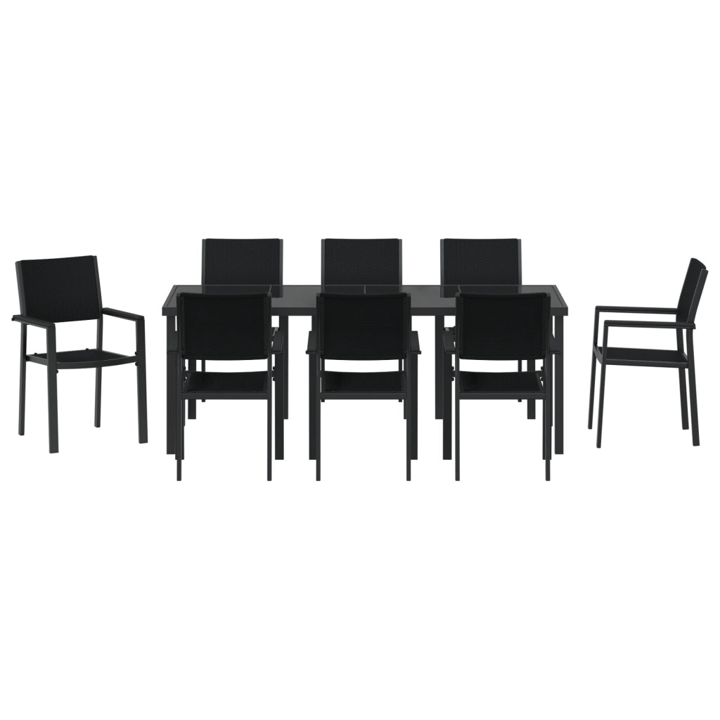 Set da pranzo da giardino 9 pezzi in poli rattan nero