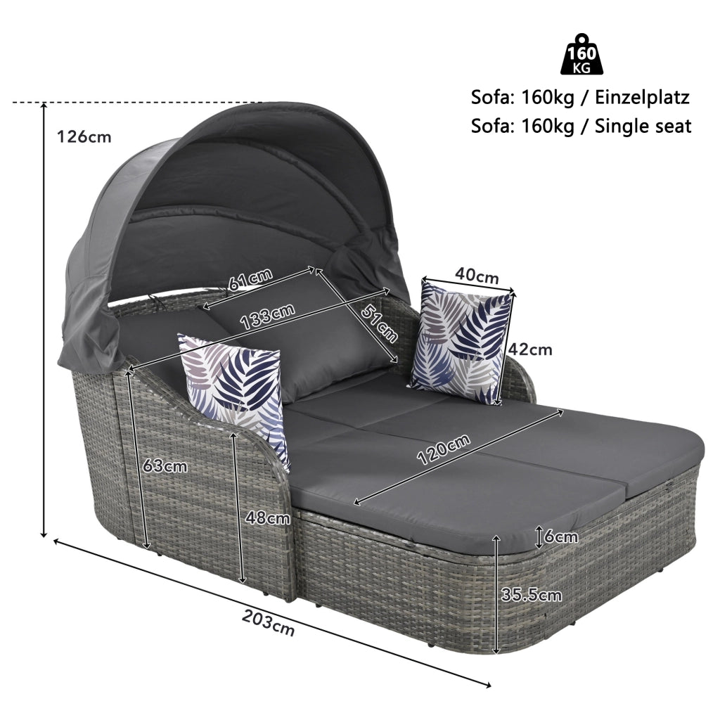 Sonneninsel Doppia da Giardino Set ¨C MINIMAL ¨C Polyrattan Grigio con Baldacchino e 4 Cuscini