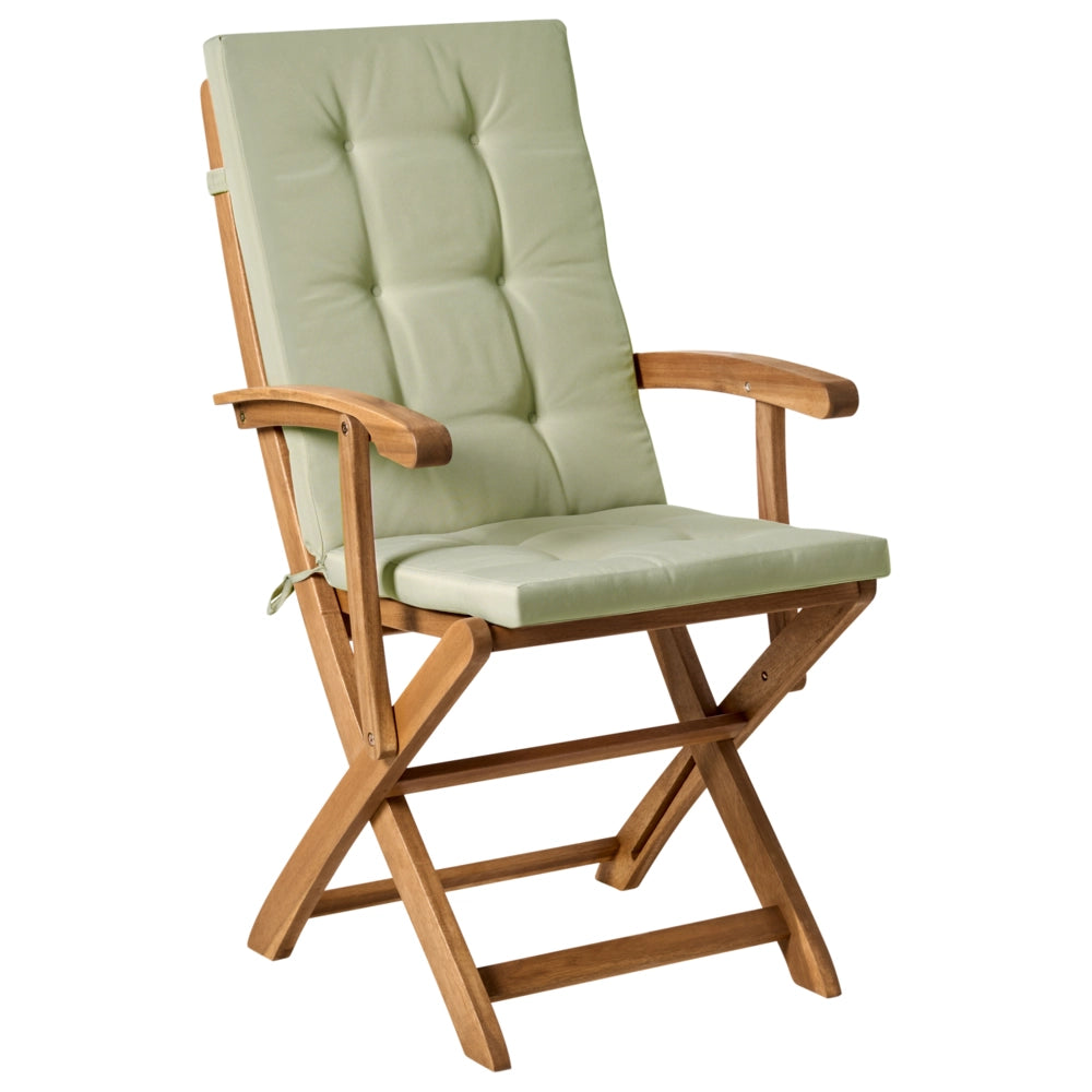 Set da pranzo da giardino con tavolo ovale sedie pieghevoli con cuscini verde chiaro a 8 posti Maui design rustico