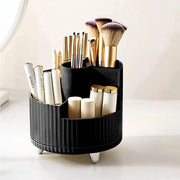 Organizzatore cosmétici a 360° di rotazione con organizzatore pennelli e contenitore per matite per labbra multifunzionale per la camera da letto, la doccia o la scrivania in legno nero
