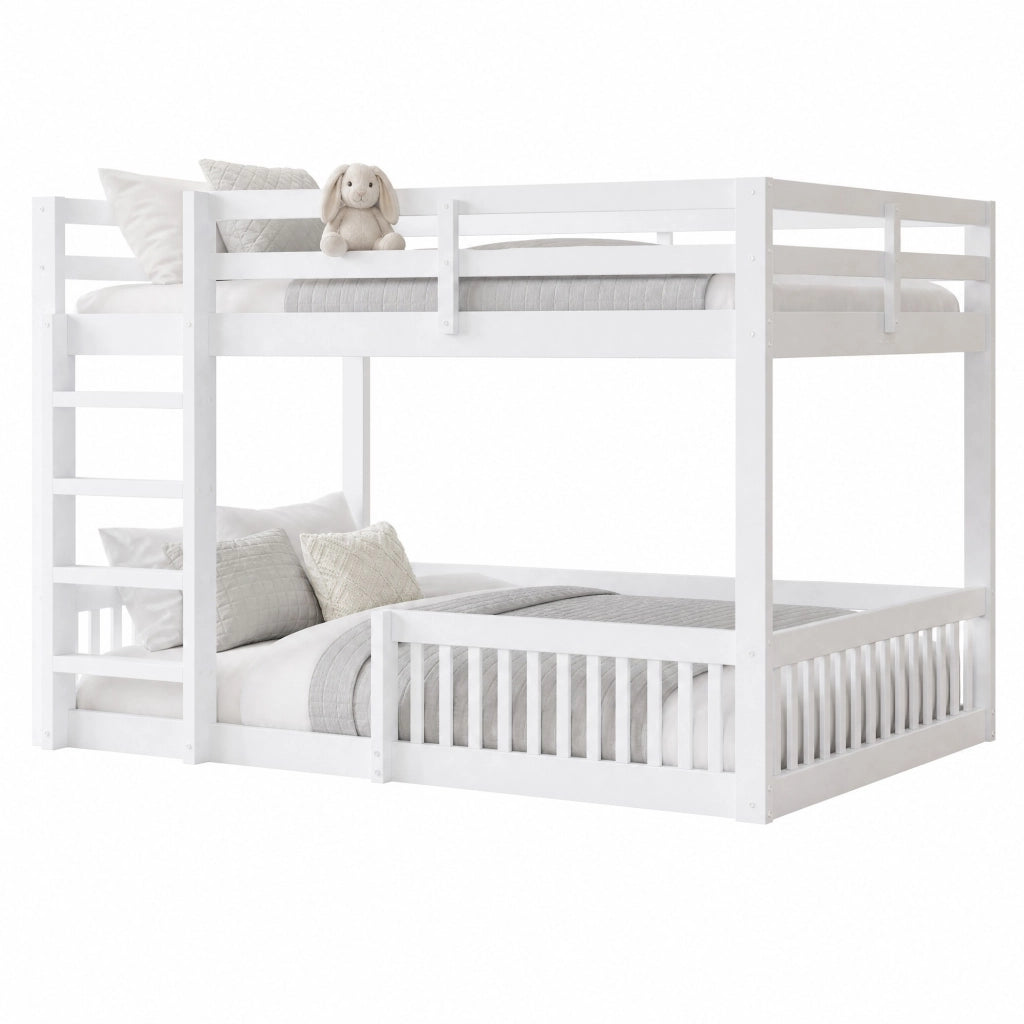 Letto a Castello 160x200 cm; 2 Posti - Con Sponde - in MDF e Legno di Pino - Bianco
