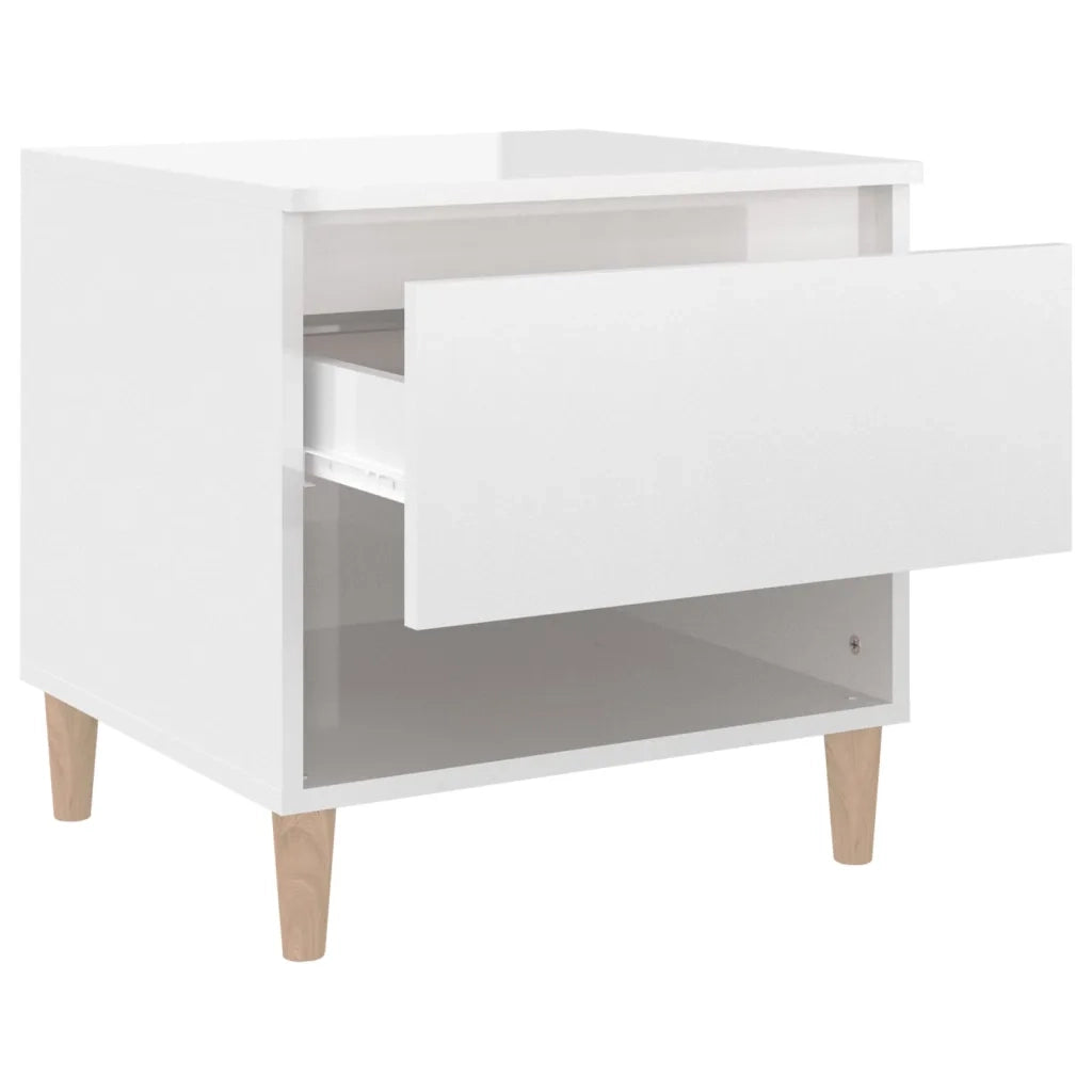 Comodino Bianco Lucido 50x46x50 cm in Legno Multistrato 819536