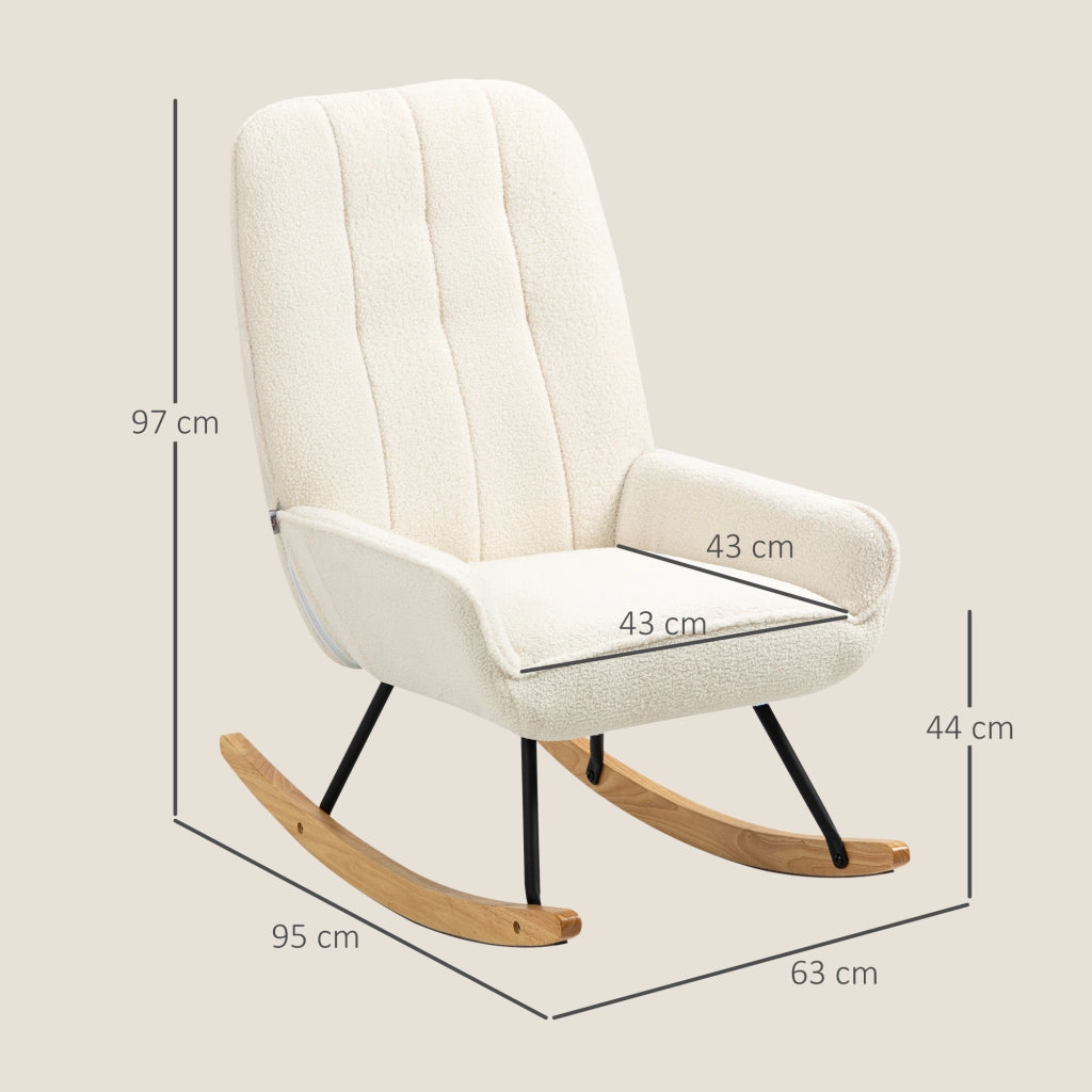 Poltrona a Dondolo con Vello Sherpa ¨C Zephmum ¨C 63x95x97 cm Natur+ Creme