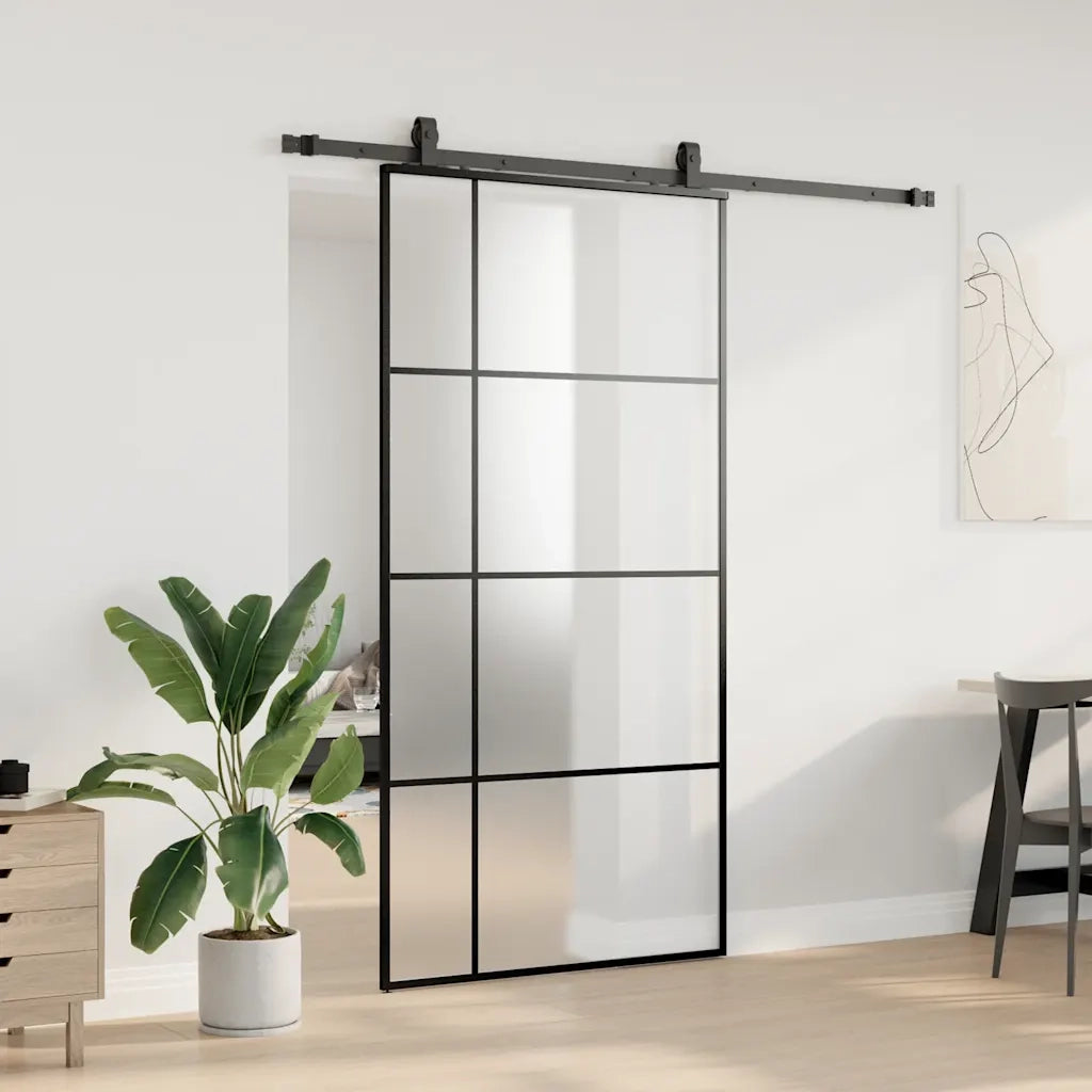 Porta Scorrevole con Ferramenta Nera 102,5x205 cm in Vetro ESG