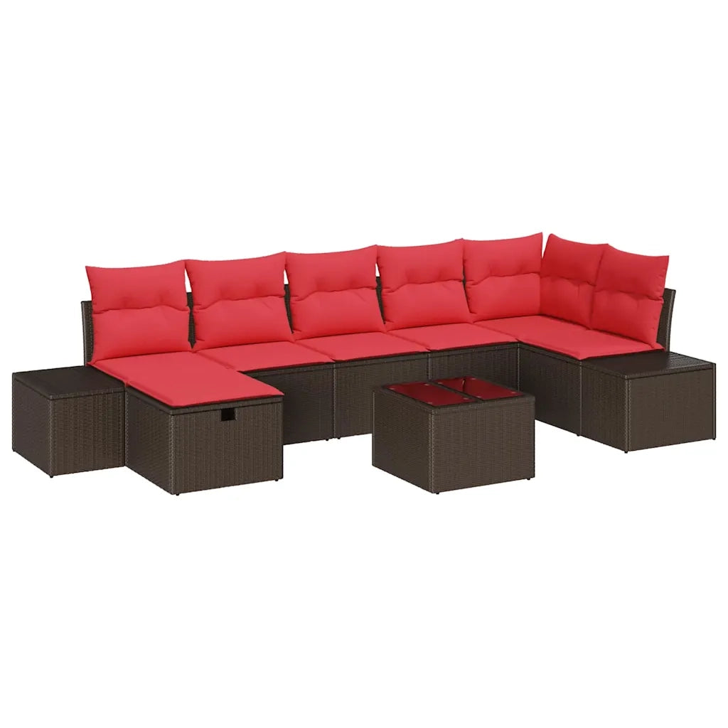 Set Divano da Giardino con cuscino 8 pcs Marrone polyrattan