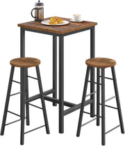Set Mobili da Bar Tavolo con 2 Sgabelli Alti Arredo per Cucina in Acciaio Legno, Tavolo Cucina 60 x 60 x 100 cm, Marrone rustico + Nero
