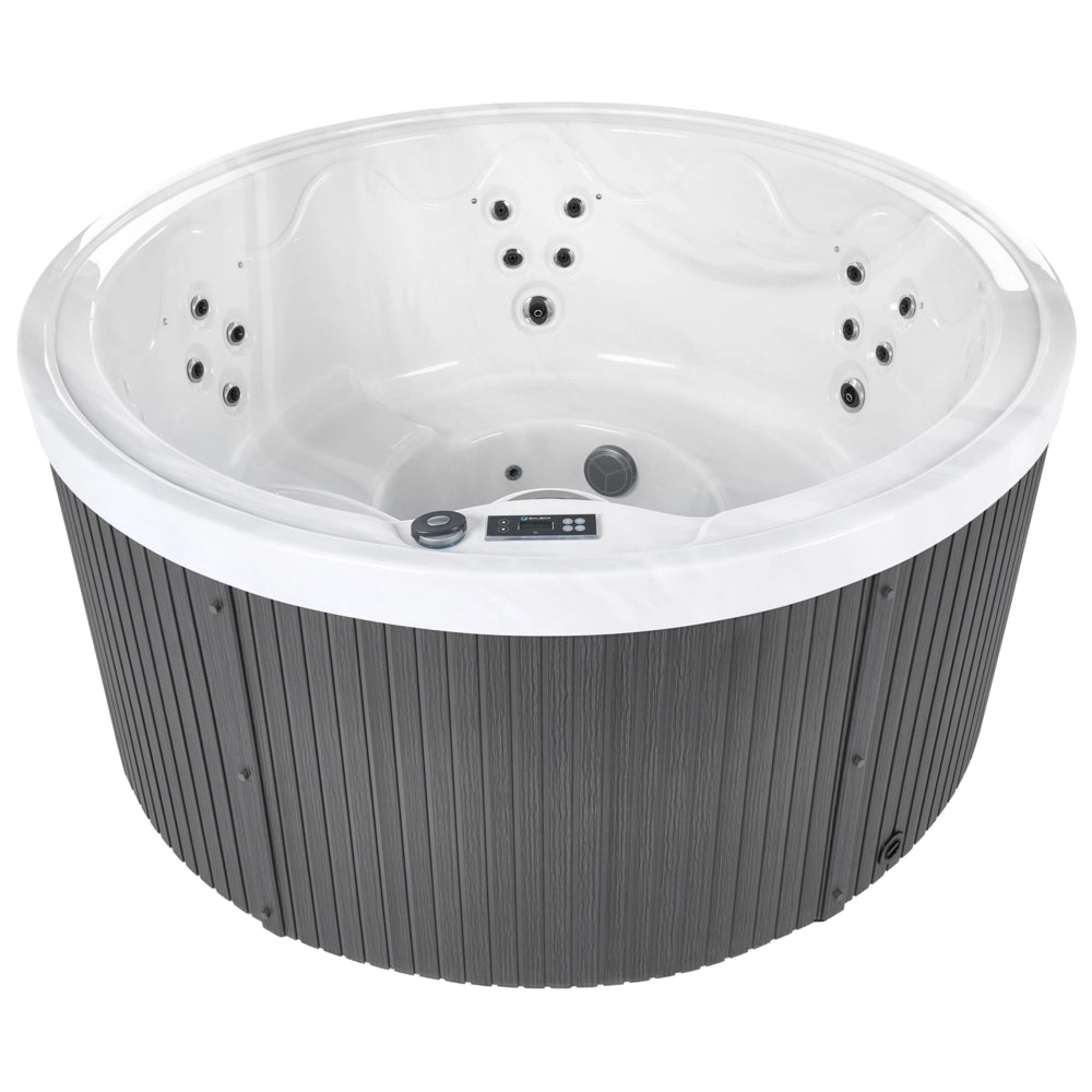 Vasca idromassaggio Grigio Acrilico 198 cm 22 Getti Marrone Pannelli Esterni Rotondi con Riscaldamento LED
