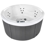Vasca idromassaggio Grigio Acrilico 198 cm 22 Getti Marrone Pannelli Esterni Rotondi con Riscaldamento LED