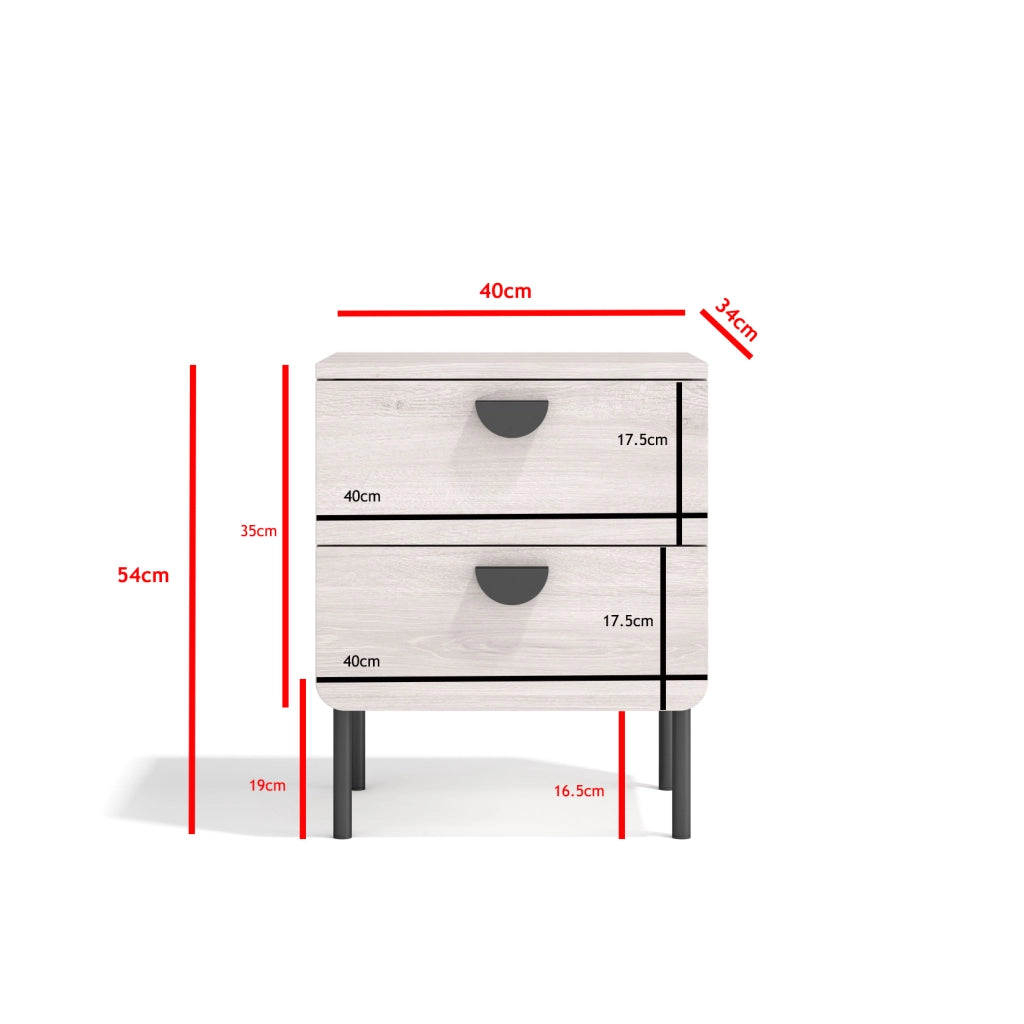 Comodino Herdasa 2 cassetti bianco 55×40×34