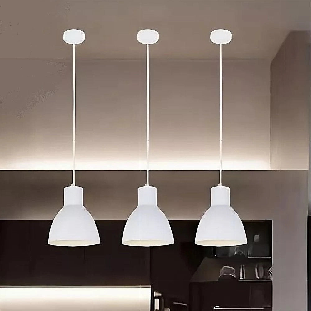 Trade Shop - Lampadario A Sospensione E27 Ferro Paralume Moderno Contemporaneo Campanella Bianca 33283 -
