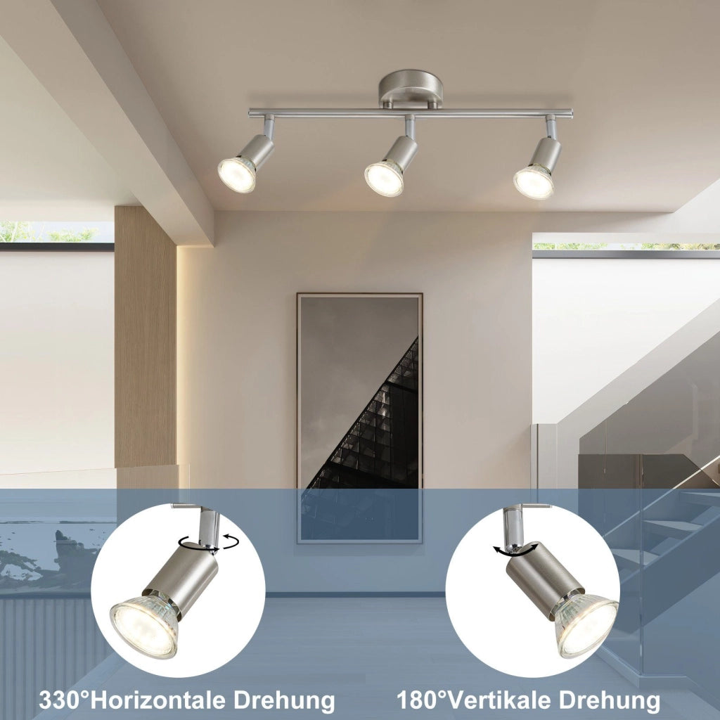 ZMH Faretto da soffitto acciaio inox 3 luci GU10 rotativi 330° moderni per corridoi salotto camera senza lampadina