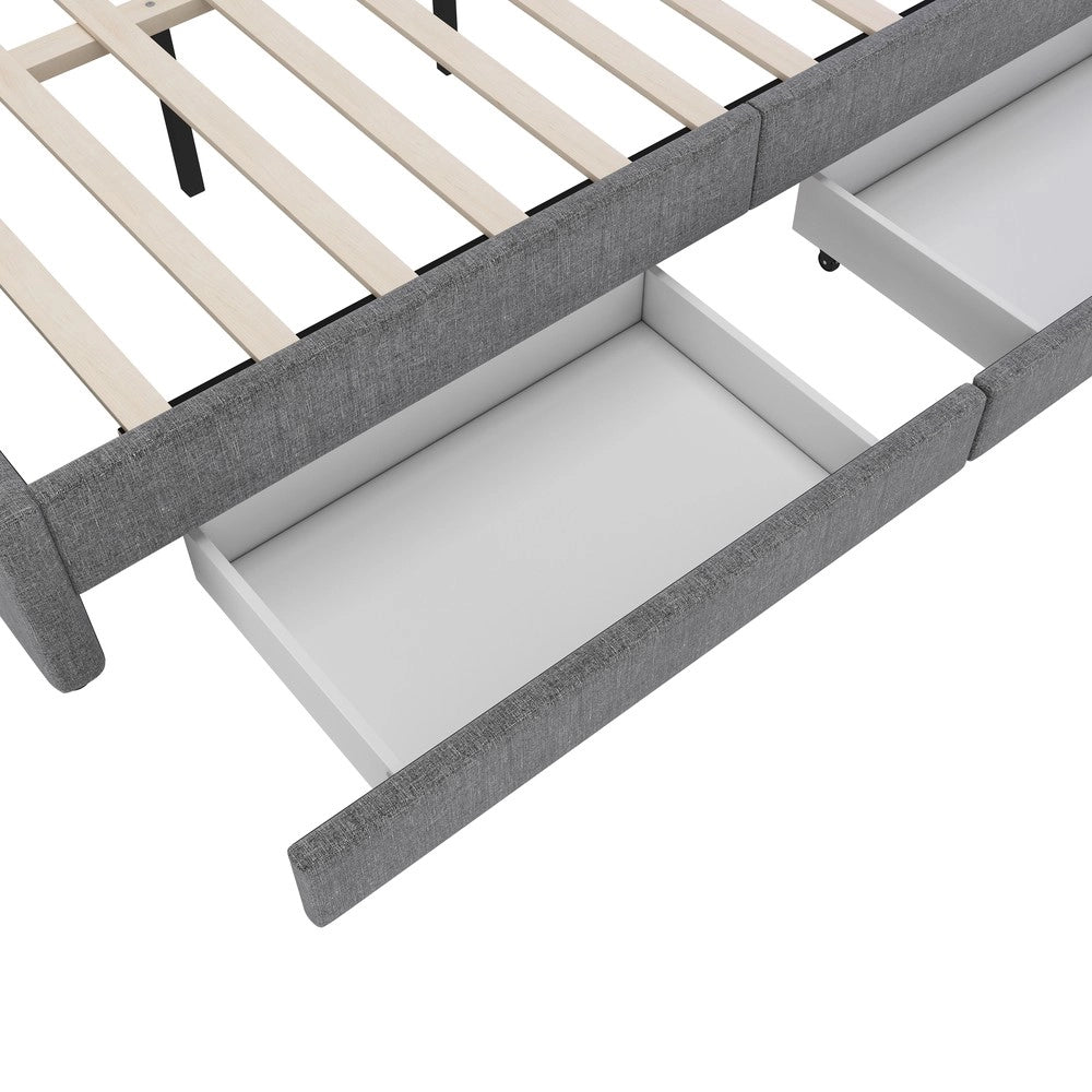Letto Divano con Cassetti e LED ¨C MINIMAL ¨C Tessuto Grigio 140x200