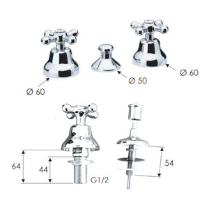 Rubinetto bidet con scarico automatico stile retro con vitoni ceramici - serie liberty