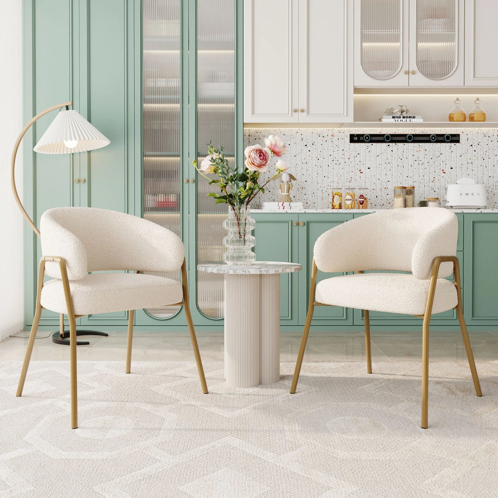 Sedia da Pranzo in Velluto Bianco con Gambe Oro ¨C MINIMAL ¨C Set 2 Pezzi