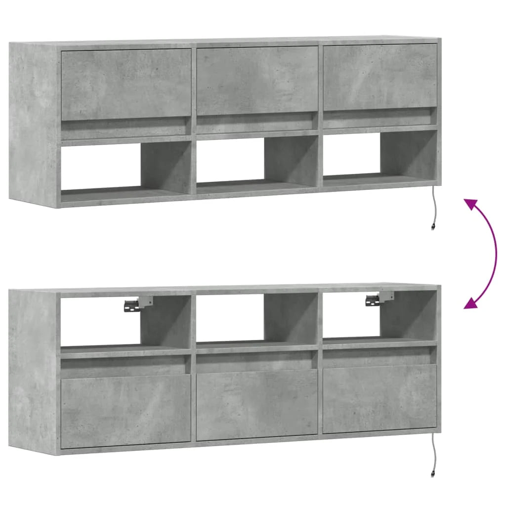 Mobile TV multimediale scaffale TV credenza mobile TV sala da pranzo soggiorno camera da letto montaggio a parete con luci LED 130 x 31 x 45 cm grigio 02_0027859