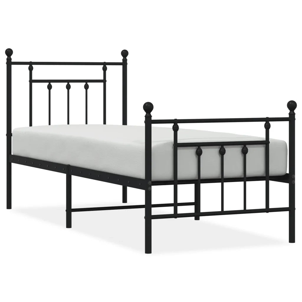 Letto singolo | Letto per adulti | Giroletto con Testiera e Pediera Metallo Nero 75x190 cm