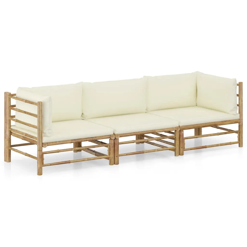 Set Divani da Giardino 3 pz con Cuscini Bianco Crema in BambÃ¹ cod mxl 40749