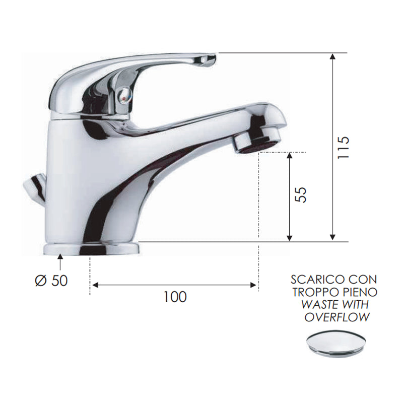 Rubinetto economico per lavabo con scarico in ottone serie 35