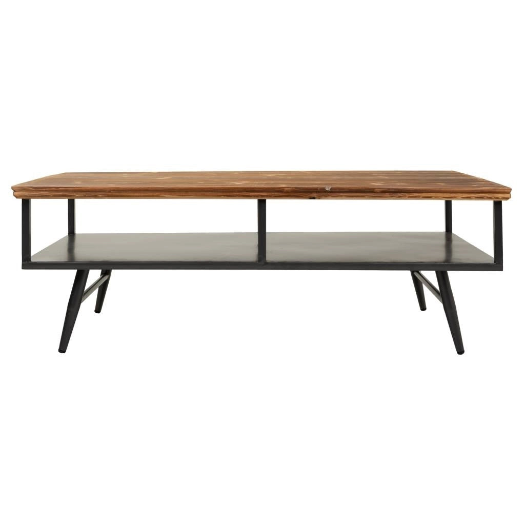Tavolino in metallo nero e legno 125x65,5x44h
