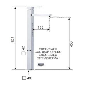 Miscelatore lavabo serie Qubika alto 52,5 cm moderno