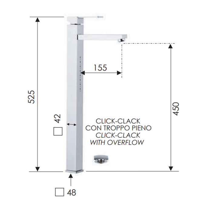 Miscelatore lavabo serie Qubika alto 52,5 cm moderno