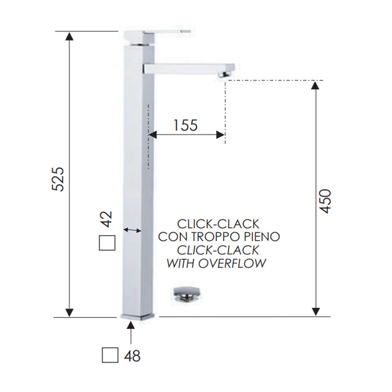 Miscelatore lavabo serie Qubika alto 52,5 cm moderno