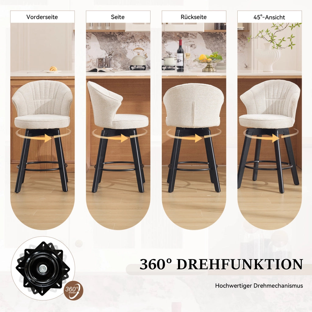SGABELLO da bar girevole con schienale in chenille beige 51x52,5x92,5 cm