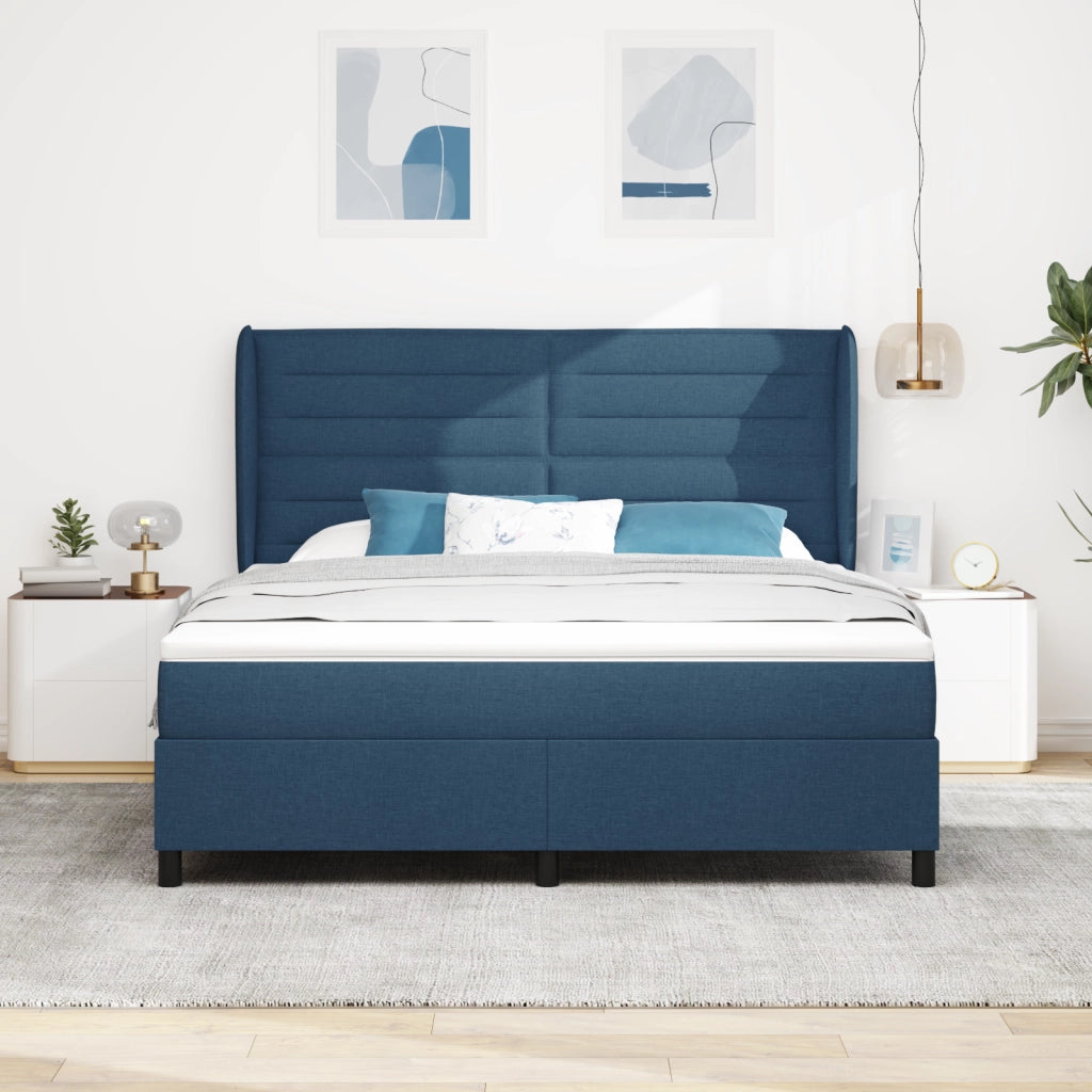 Letto Box Spring con Materasso Blu 180x200 cm in Tessuto