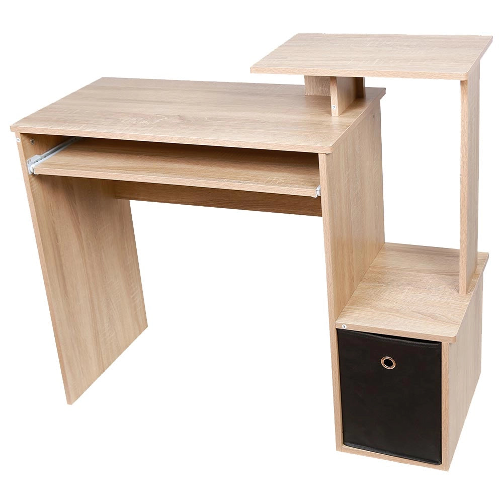 Scrivania Porta Pc con Cassetto in Tessuto Mensola Porta Tastiera 100cm Quercia
