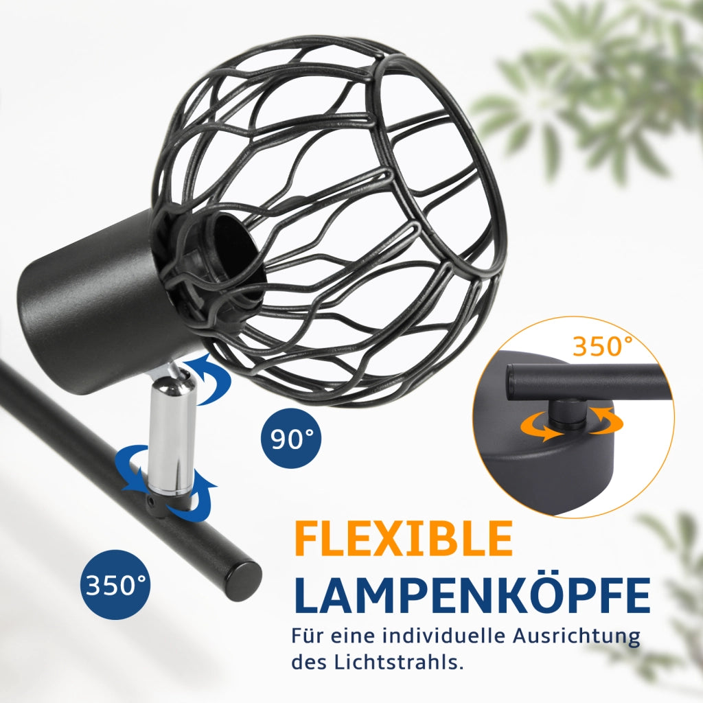 ZMH Faretto da soffitto 4 Luci Nero E14 Metall Orientabile Moderni per Soggiorno Cucina Corridoio Senza Lampadina