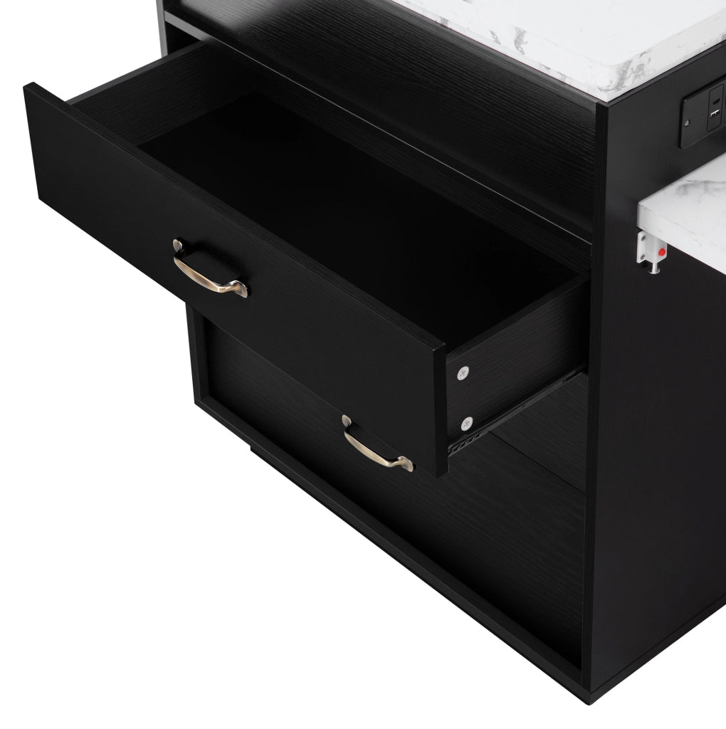 Tavolo da pranzo estensibile nero con LED, USB e vani