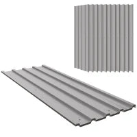 Set di 12 Pannelli 129L x 45l cm in Acciaio Zincato Resistente alle Intemperie, Grigio Chiaro