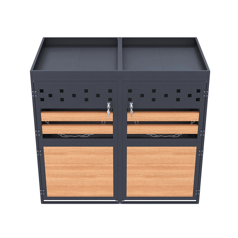 Cabina per 2 bidoni con tetto verde - Xylo - 120-240 litri, colore antracite, porta in stile legno, estensibile