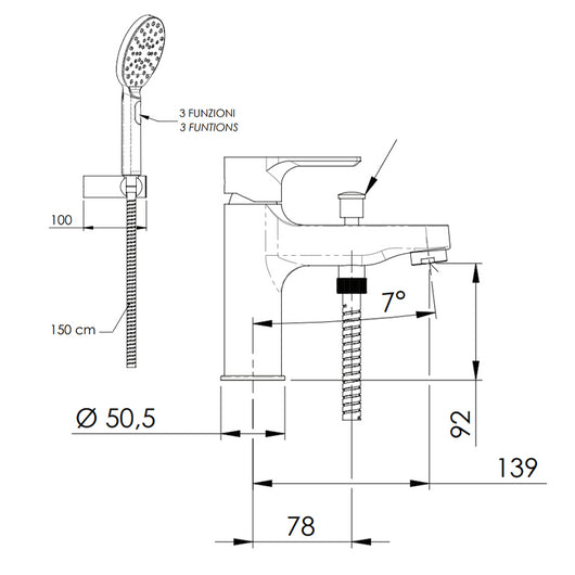 Miscelatore per lavabo dotato di deviatore con doccino serie Energy