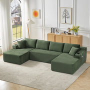 Divano modulare a U in velluto a coste con seduta profonda design ergonomico e senza montaggio per soggiorno verde