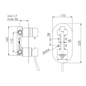 Rubinetto doccia con deviatore a tre vie serie minimal