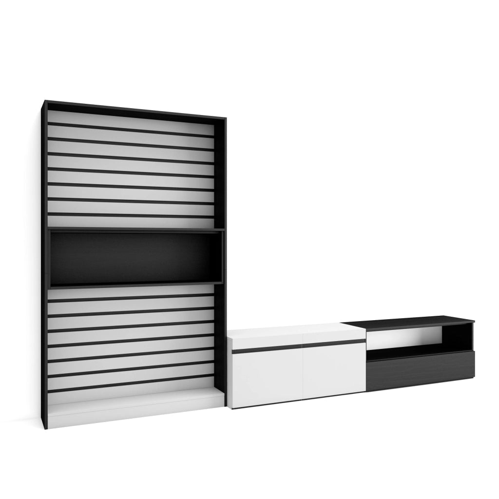 Mobile TV, Soggiorno, 310x35x186cm, Per TV fino a 80", Set di mobili, Bianco e nero RF2848