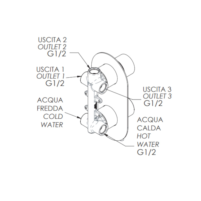Rubinetto doccia con deviatore a tre vie serie minimal
