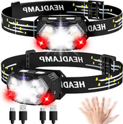 Lampada da Testa Ricaricabile - 2000 Lumen - Luce Rossa - Sensore di Movimento - IPX5 Resistente all'Acqua - Adatta per Bambini e Adulti - Ideale per Campeggiare, Jogging e Pesca