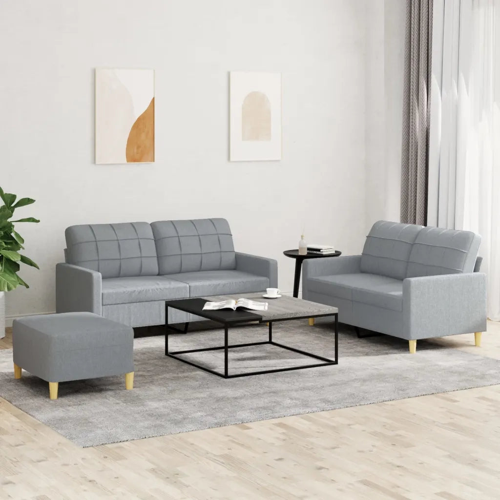 Set di Divani 3 pz con Cuscini Grigio Chiaro in Tessuto