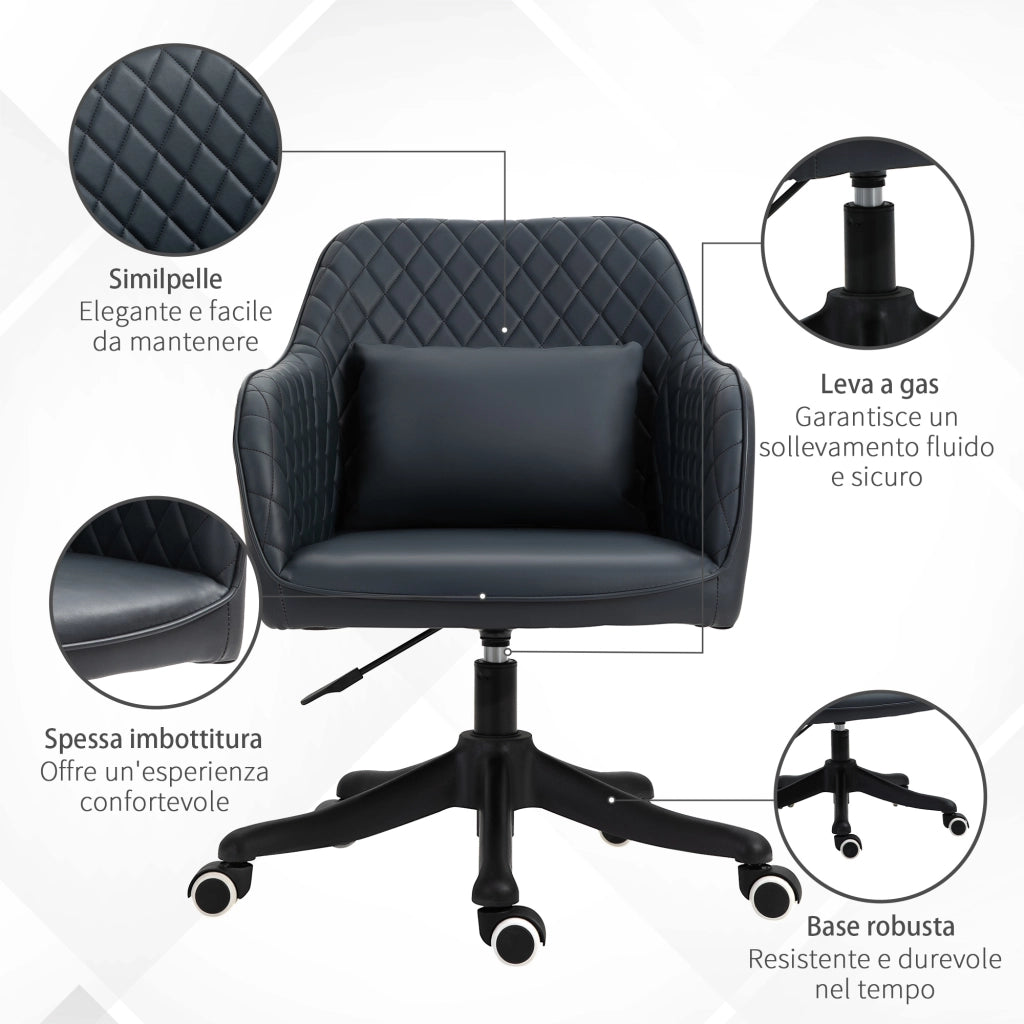 Easycomfort Sedia da Ufficio Massaggiante a 2 Punti Vibrante con Cuscino e Alimentazione USB, Poltrona Ufficio con Braccioli e Altezza Regolabile, Nero