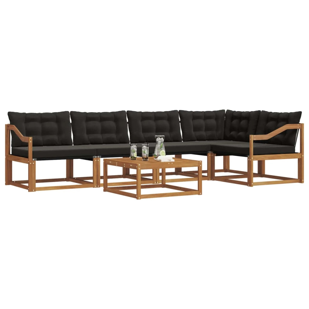 Set di divani da esterno con cuscino 6 pcs Naturale e Nero 3369491